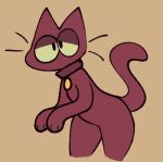  ambiguous_gender anthro arms_together collar collar_tag domestic_cat felid feline felis half-closed_eyes leaning leaning_forward mammal mostly_nude narrowed_eyes red_body solo squishy_(artist) whiskers yellow_eyes 