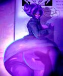  big_butt butt clothed clothing eyewear female glasses hair hi_res huge_butt humanoid humanoid_pointy_ears hyper hyper_butt myrsi no_underwear purple_body purple_hair purple_skin riendonut solo thick_thighs wide_hips 