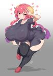  &lt;3 bayeuxman big_breasts breasts clothed clothing dress female hair hi_res horn horned_humanoid huge_breasts humanoid hyper hyper_breasts ilulu legwear miss_kobayashi&#039;s_dragon_maid not_furry pink_hair solo thigh_highs 