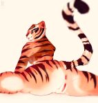  2021 anthro anus big_butt black_body black_fur breasts butt dreamworks english_text felid female flexible fur genitals hi_res kung_fu_panda looking_at_viewer looking_back looking_back_at_viewer mammal markings master_tigress multicolored_body multicolored_fur muscular muscular_anthro muscular_female nude orange_body orange_eyes orange_fur pantherine presenting presenting_hindquarters pussy raised_tail rear_view side_boob simple_background solo splits spread_legs spreading striped_body striped_fur striped_markings striped_tail stripes tail_markings text thick_thighs tiger vksuika watermark white_background white_body white_fur yellow_sclera 