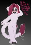  2020 animate_inanimate anthro breasts button_eyes dialogue embarrassed english_text featureless_breasts featureless_crotch felid female freckles hair hi_res lion living_plushie mammal mewmus nude pantherine plushie red_hair rose_pantilion simple_background smile solo text walking 