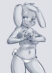  2018 anthro areola breasts canid canine canis clothing conditional_dnp digital_media_(artwork) domestic_dog elijah-draws female floppy_ears fur hi_res mammal monochrome navel nipples solo standing tongue tongue_out underwear 