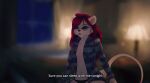  2019 anthro bedroom black_nose blurred_background breasts clothing dialogue english_text eyewear felid female fur glasses hair inside lamp lion mammal mewmus navel pantherine red_hair rose_pantilion solo text trans_(lore) trans_woman_(lore) underwear whiskers 