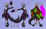  16:10 absurd_res android anthro black_body breasts cloak clothing dragon featureless_breasts featureless_crotch female green_eyes hi_res lodi long_tail machine male model_sheet nude robot sleeves solari_(species) solo standing stripes widescreen wings 