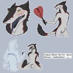  1:1 anthro blush collar duo emote english_text happy hi_res leash male master nude pet sergal sign smile solo text wolfywetfurr_(artist) ych_(character) 