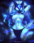  anthro bottomwear bovid breasts caprine clothed clothing digital_media_(artwork) featureless_breasts female fur fur_markings glowing glowing_eyes hair hand_behind_head kiliankuro kindred_(lol) lamb_(lol) league_of_legends loincloth looking_at_viewer mammal markings mask riot_games sheep simple_background sketch solo video_games white_body white_fur 