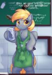  absurd_res apron apron_only balls_outline bulge clothing derpy_hooves_(mlp) drafthoof english_text feral friendship_is_magic genital_outline green_apron gynomorph hasbro hi_res i_mean_breast_milk intersex meme mostly_nude my_little_pony penis_outline public solo starbucks text 