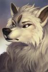  2019 anthro arylena black_sclera canid canine canis dated female fur gradient_background headshot_portrait hi_res mammal no_pupils portrait say_(lightspirit) signature simple_background solo white_body white_eyes white_fur wolf 