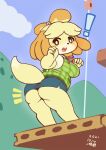  2021 animal_crossing anthro big_butt blonde_hair bottomwear breasts butt canid canine canis clothed clothing domestic_dog female hair hi_res isabelle_(animal_crossing) mammal ni_jikan nintendo no_underwear pencil_skirt skirt solo video_games 