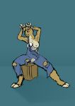  absurd_res anthro box bra breasts cervid clothing container entangled female freckles fur genitals hair hc_hybriddave hi_res hooves mammal nipples one_breast_out overalls panties pussy simple_background solo tongue tongue_out torn_clothing torn_panties torn_underwear underwear 