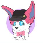  &lt;3 blue_body blue_eyes blue_fur brittoons canid canine canis celandine clothing digital_media_(artwork) eeveelution feral fur hat headgear headwear heart_nose hi_res mammal multicolored_body multicolored_fur nintendo pink_body pink_fur pok&eacute;mon pok&eacute;mon_(species) ribbons signature simple_background smile solo sylveon teeth two_tone_body two_tone_fur video_games white_body white_fur 