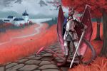  anthro armor autumn castle digital_drawing_(artwork) digital_media_(artwork) dragon guardian horn knight landscape male melee_weapon red_autumn scalie solo sunny_way sword warrior weapon western_dragon wings 