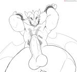  abs anthro arms_above_head balls bandai_namco bdsm black_and_white blush bound digimon digimon_(species) erection exveemon genitals line_art looking_at_viewer male masturbation_denial monochrome muscular muscular_anthro muscular_male pecs penis pleading solo spelunker_sal 