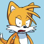  1:1 2_tails anonymous_artist anthro blue_eyes canid canine fox fur male mammal miles_prower multi_tail orange_body orange_fur redraw sega shocked_expression simple_background solo sonic_the_hedgehog_(series) tails_gets_trolled white_body white_fur 