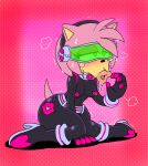  2021 :&gt;= amy_rose anthro bodily_fluids breasts clothing eulipotyphlan female hair hedgehog hi_res high_heels hyliaanan mammal nipples open_mouth pink_hair sega simple_background solo sonic_the_hedgehog_(series) sweat tight_clothing visor 