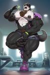  anthro balls bench_press big_balls big_muscles big_pecs big_penis black_body black_fur black_nipples bottomwear bracelet brown_hair brown_pubes canid canine canis chest_tuft clothing crotch_tuft facial_hair footwear fur genitals growth hair hand_on_penis huge_balls huge_muscles huge_pecs huge_thighs inside jewelry male mammal multicolored_body multicolored_fur muscle_growth muscular muscular_anthro muscular_male muscular_thighs nex_anima_canis nipples open_mouth pantheradraws pecs penis pubes shirt shoes shorts sneakers solo surprise thick_thighs topwear torn_bottomwear torn_clothing torn_shirt torn_shorts torn_topwear tuft two_tone_body two_tone_fur whistle_(object) white_body white_fur wolf 
