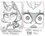  2021 angry animal_crossing ankha_(animal_crossing) anthro comic dbaru dialogue domestic_cat edit english_text felid feline felis female gesture hi_res humor mammal monochrome nintendo pointing pointing_at_viewer sketch solo talking_to_viewer text two_panel_image video_games wide_eyed 