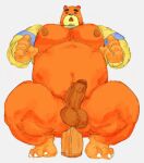  2021 anal anal_masturbation anal_penetration animal_crossing anthro balls belly black_nose dildo dildo_in_ass dildo_insertion erection genitals hi_res humanoid_genitalia humanoid_hands humanoid_penis male mammal masturbation moobs nintendo nipples orange_body overweight overweight_male penetration penis phosbara sex_toy sex_toy_in_ass sex_toy_insertion simple_background solo teddy_(animal_crossing) ursid video_games 