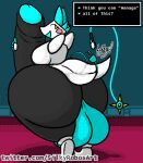 anthro backsack balls big_balls big_breasts big_butt big_penis blush breasts butt deltarune dialogue english_text erection floating_hands genitals gynomorph huge_balls huge_butt huge_penis hyper intersex looking_back penis smile solo tasque_manager text thick_thighs tilibutbig undertale_(series) video_games whip wide_hips yellow_eyes 