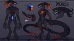  alien alien_(franchise) anthro balls english_text erection genitals hi_res hybrid kalimah male model_sheet nude penis sergal solo standing text tongue varzek_(character) xenomorph 