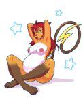  2021 4_toes anthro areola belly big_belly blue_eyes breasts claws digital_media_(artwork) eyebrows eyelashes feet female hair hi_res leg_markings markings nintendo nipples nude pok&eacute;mon pok&eacute;mon_(species) pregnant raichu rd406 red_hair simple_background sitting socks_(marking) solo toe_claws toes video_games 