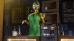  16:9 3d_(artwork) animatronic anthro big_breasts blue_eyes breasts digital_media_(artwork) english_text female five_nights_at_freddy&#039;s five_nights_at_freddy&#039;s_2 hi_res looking_at_viewer machine magniym ordering_food robot solo starbucks text toy_chica_(fnaf) video_games waiter widescreen yellow_body 