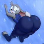  1:1 absurd_res anthro big_butt buckteeth butt clothing concerned disney female hi_res huge_butt huge_hips huge_thighs ice judy_hopps lagomorph leporid mammal open_toe_footwear rabbit redraw short_stack snow solo spandex teeth thick_thighs tight_clothing toeless_legwear wide_hips xmetalhusky zootopia 