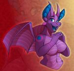  2021 anthro breasts digital_media_(artwork) dragon female grumpy_griffin_creations hi_res horn looking_at_viewer membrane_(anatomy) membranous_wings nude open_mouth simple_background smile solo standing tongue wings 
