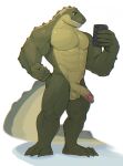  abs anthro balls big_muscles cellphone clothing crocodile crocodilian crocodylid erection genitals hi_res holding_object holding_phone humanoid_genitalia humanoid_penis jrjresq looking_at_object looking_at_phone male muscular muscular_anthro muscular_male non-mammal_balls nude obliques pecs penis phone reptile scales scalie sharp_teeth simple_background smartphone smile solo speedo standing swimwear teeth white_background 
