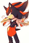  anthro beverage black_body black_fur black_nose clothed clothing eulipotyphlan food fur hedgehog male mammal plate red_body red_eyes red_fur sega shadow_the_hedgehog simple_background solo sonic_the_hedgehog_(series) waiter weon1119 