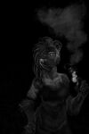  2021 2:3 anthro biped black_background breasts clothed clothing digital_media_(artwork) female giant_panda mammal monochrome pav shirt simple_background smoke solo standing topwear ursid 