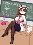  absurd_res anthro big_breasts biped black_nose breasts brown_eyes brown_hair cervid clothed clothing digital_media_(artwork) doe_(alfa995) eyelashes eyewear female fur hair hi_res high_heels long_hair looking_at_viewer mammal simple_background sin_cyan06 smile solo text 