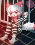  4_fingers absurd_res akari anthro bound chain chained clothed clothing female fingers fur hair hi_res pawpads pink_body pink_fur pink_hair pink_pawpads prison prison_jumpsuit prison_uniform prisoner restraints shackles solo white_body white_fur white_hair 