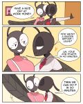  &lt;3 4:5 absurd_res antennae_(anatomy) anthro arthropod blush blush_lines breasts brown_clothing brown_topwear brown_vest clothing comic dialogue duo english_text eyewear female glasses grey_body grey_wings hand_on_door hi_res husband_and_wife idolomantises insect insect_wings kissing_cheek looking_at_another looking_at_partner male male/female married_couple necktie paper_bag photo picture_frame pink_clothing pink_shirt pink_topwear raised_wings red_eyes romantic romantic_couple shirt smile text topwear vest white_clothing white_shirt white_topwear wing_boner wings 
