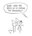  anthro canid canine canis comic dialogue english_text eyelashes female hi_res mammal monochrome pandemic simple_background solo text twistcmyk white_background wolf 