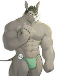  2021 abs anthro big_muscles bulge clothing eyebrows facial_hair fist hair hi_res horn huge_muscles jrjresq looking_at_viewer male mammal muscular muscular_anthro muscular_male navel nipples number pecs rhinocerotoid scar simple_background solo standing stubble thick_thighs thong underwear white_background 