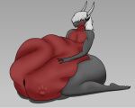  anthro belly big_belly bodily_fluids butt digestion dragon girly hair male oral_vore pred same_size_vore scalie simple_background soft_vore solo the_ember theember vore western_dragon 
