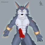  1:1 2021 anthro balls canid canine canis clothed clothing digital_media_(artwork) erection fur genitals hi_res league_of_legends looking_at_viewer lubanart male mammal nipples nude penis riot_games simple_background solo video_games warwick_(lol) white_body white_fur wolf 