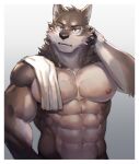  2021 abs absurd_res anthro barazoku canid canine fur hi_res male mammal muscular muscular_anthro muscular_male neumokun nipples pecs solo 