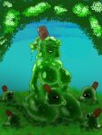  2021 big_breasts breasts convenient_censorship eyes_closed female goo_(disambiguation) goo_creature goo_humanoid grass green_body group happy hi_res huge_breasts humanoid inverted_nipples kneeling mother mother_and_child nipples open_mouth parent parent_and_child plant popsicle_stick reapcreates831 slime_(blob) thick_thighs 