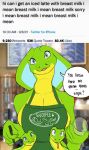  5ushiroll apron barista breasts cleavage clothed clothing cobra dialogue english_text female forked_tongue green_apron hi_res i_mean_breast_milk looking_at_viewer marker meme reptile scalie snake solo sylene_(blissey1) text text_on_apron text_on_clothing tongue tongue_out twitter 