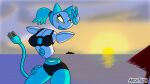  16:9 4_fingers alternate_hairstyle anthro arcatech bikini bikini_bottom bikini_top clothing cloud deltarune domestic_cat felid feline felis female fingers hi_res machine mammal robot sea ship solo sun sunset swimwear tasque_manager undertale_(series) vehicle video_games water watercraft widescreen yacht yellow_eyes 