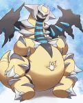  &lt;3 6_legs ? absurd_res altered_forme_giratina ambiguous_gender belly belly_grab black_sclera blue_eyes disembodied_hand duo featureless_crotch feral giratina hi_res legendary_pok&eacute;mon multi_leg multi_limb nintendo on_ice_(artist) pok&eacute;mon pok&eacute;mon_(species) shiny_pok&eacute;mon simple_background solo video_games white_background wings yellow_body 