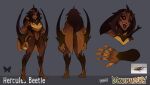  5_fingers anthro armor arthropod beetle brown_hair female fingers hair hi_res insect model_sheet nebura solo swarm_maidens tomboy unknown_artist 