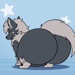  1:1 ambiguous_gender animated belly big_belly big_butt black_body black_fur blue_background butt butt_focus digital_media_(artwork) feral fur green_eyes grey_body grey_fur grey_hair hair huge_butt hyper hyper_belly hyper_butt inner_ear_fluff looking_back low_res meme mightyena multicolored_body multicolored_fur nintendo pok&eacute;mon pok&eacute;mon_(species) presenting presenting_hindquarters rear_view rikuaoshi short_playtime simple_background smile solo tail_motion tailwag tuft twerking two_tone_body two_tone_fur video_games wingal 