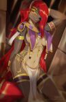  anthro breasts canid canine canis clothed clothing digital_media_(artwork) domestic_dog egyptian female floppy_ears fur hair hi_res jenny_(purplelemons) jewelry kemono long_hair looking_at_viewer mammal midriff nipple_outline open_mouth purplelemons red_eyes red_hair sand smile solo tongue 