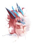  2021 3:4 ambiguous_gender anthro antlers blue_antlers blue_body blue_fur bust_portrait cheek_tuft dragon facial_tuft fur hi_res horn kemono looking_at_viewer orange_eyes portrait scalie shaded simple_background solo tuft white_background white_body white_fur x1aoyaoya 