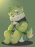  2021 3:4 anthro asian_clothing biped canid canine canis clothing domestic_dog east_asian_clothing eating food fur green_background green_body green_fur hi_res humanoid_hands japanese_clothing junxiong_0814 kemono mammal onigiri simple_background sitting solo the_spicy_ninja_scrolls wasabi_(the_spicy_ninja_scrolls) 