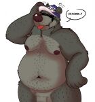  anthro baloo barely_visible_genitalia barely_visible_penis clothing disney genitals hat headgear headwear hi_res male mammal nipples nude obese overweight overweight_male penis simple_background solo sstinkies talespin text ursid 