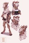  anthro antlers bodily_fluids body_hair capreoline cervid confident cyberhound fluffy genital_fluids genitals happy_trail hi_res hooves horn male mammal mane painted penis precum pubes reindeer solo timber_(deerloaf) 